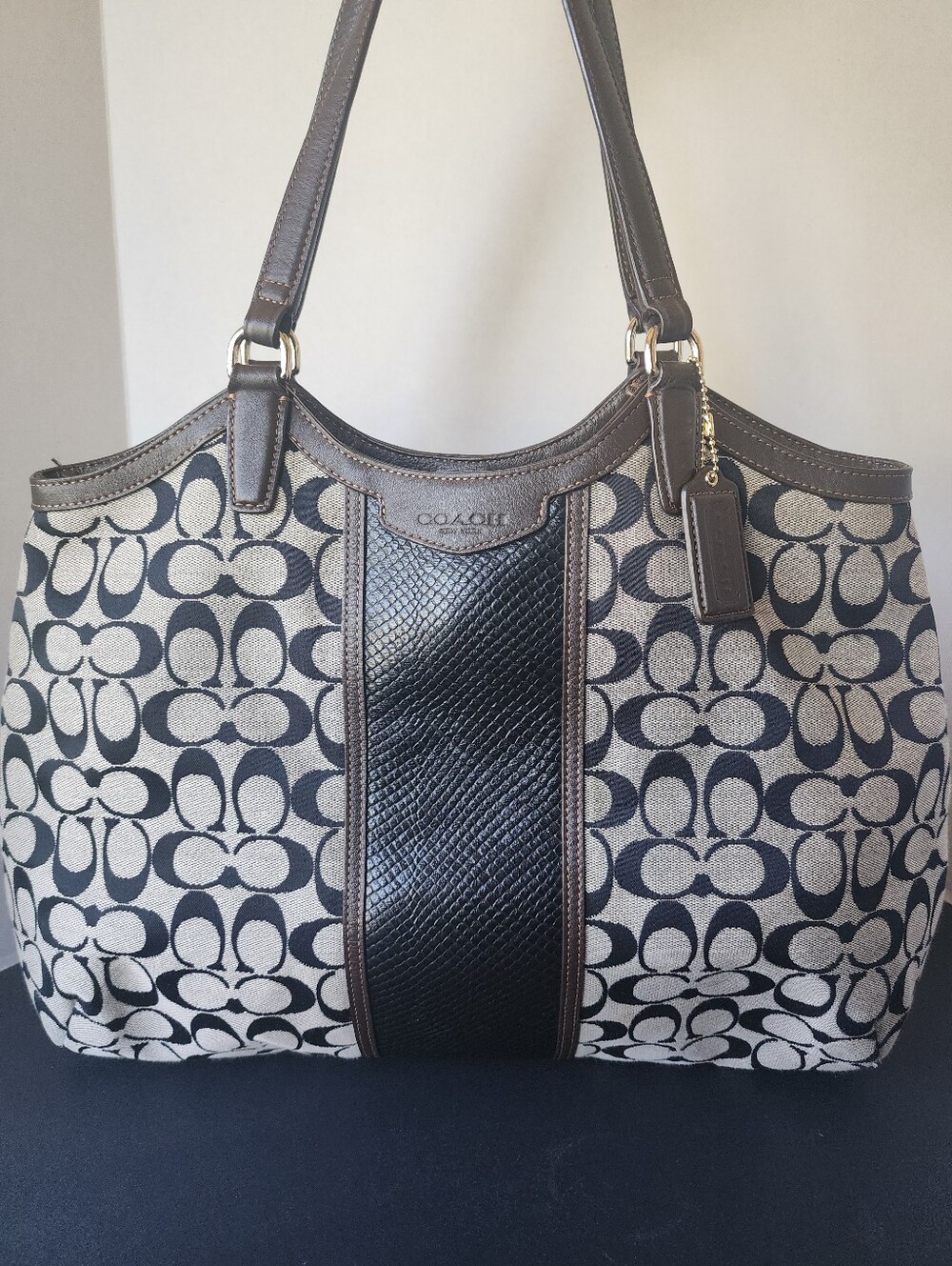 Coach Signature Canvas Hobo Bag With Python Embossed Leather, EUC, 2014